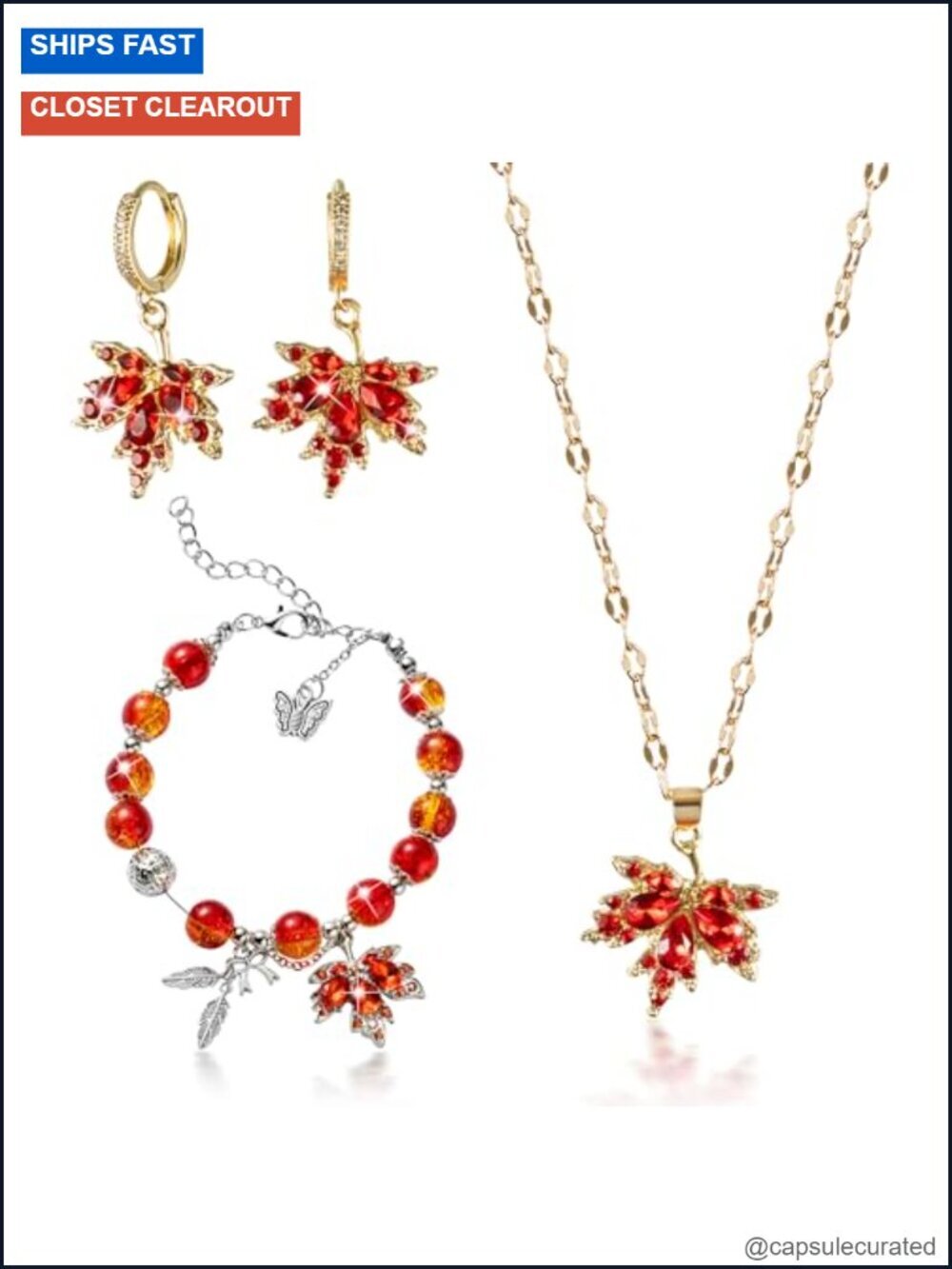 3Pcs Rhinestone Jewelry Set with Earring Necklace Bracelet